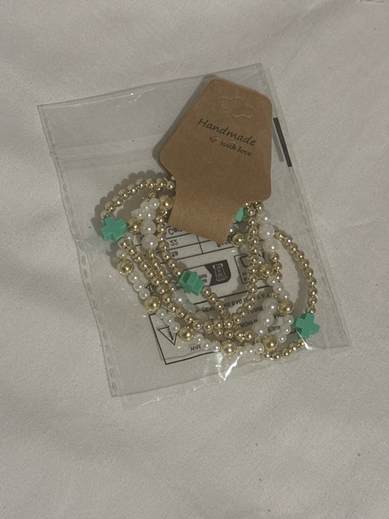 Jewelry - Handmade Gold and Mint Beaded Stretch Bracelet Set
